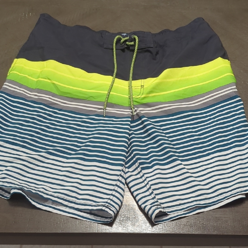 George Men's Swim Trunks with Blue and Green Stripes